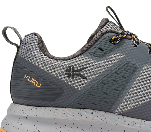 Close-up of the ankle on the KURU Footwear ATOM Trail Women's Sneaker in SmokeGray-Apricot
