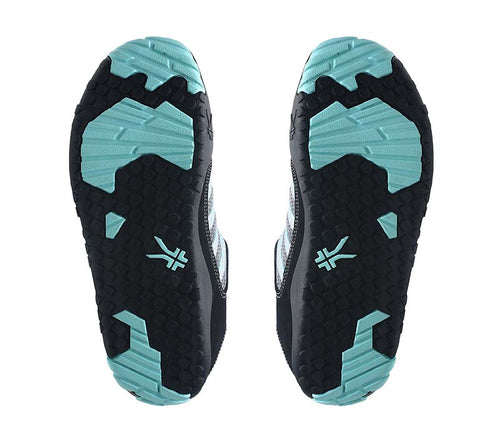 Detail of the sole pattern on the KURU Footwear CHICANE Women's Trail Hiking Shoe in Black-Delirium