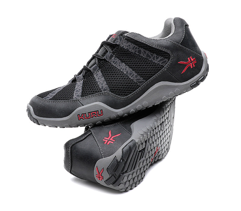 Stacked view of  KURU Footwear CHICANE Men's Trail Hiking Shoe in JetBlack-CardinalRed