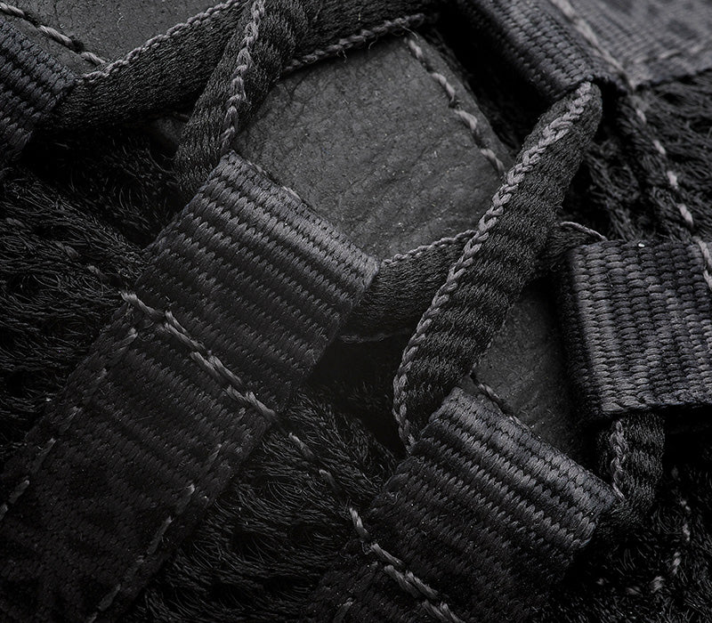 Close-up of the material on the KURU Footwear CHICANE Men's Trail Hiking Shoe in JetBlack-CardinalRed