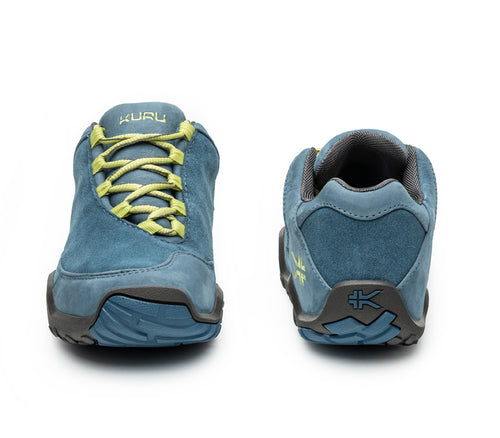 Front and back view on KURU Footwear CHICANE Women's Trail Hiking Shoe in MineralBlue-PaleLime