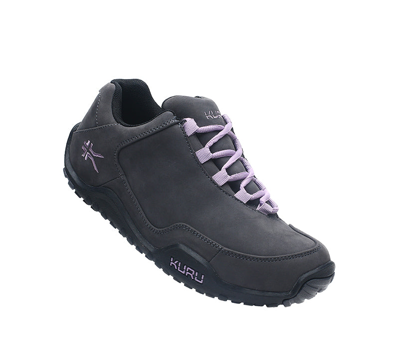 Toe touch view on KURU Footwear CHICANE Women's Trail Hiking Shoe in SmokeGray-JetBlack-Violet