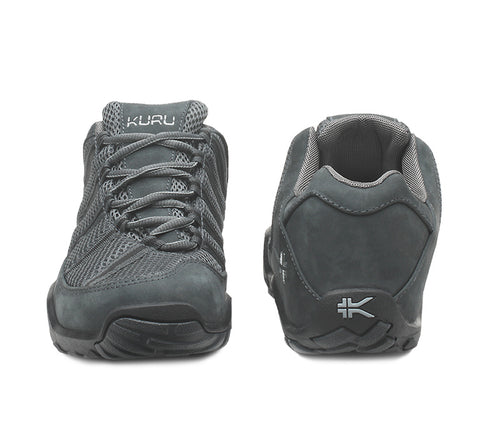 Front and back view on KURU Footwear CHICANE WIDE Men's Trail Hiking Shoe in EmpireSteel-Black-Basalt