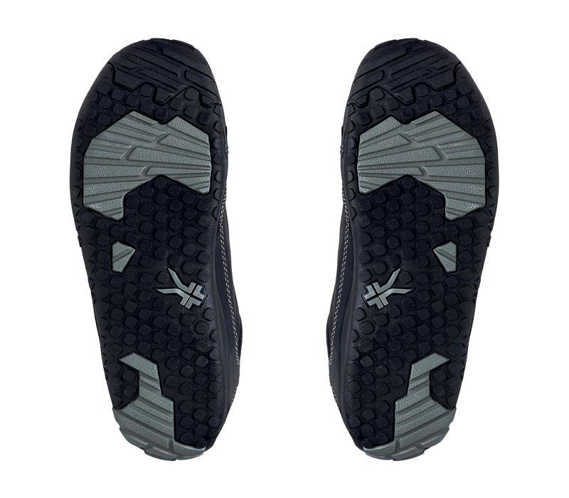 Detail of the sole pattern on the KURU Footwear CHICANE WIDE Men's Trail Hiking Shoe in SmokestackBlack