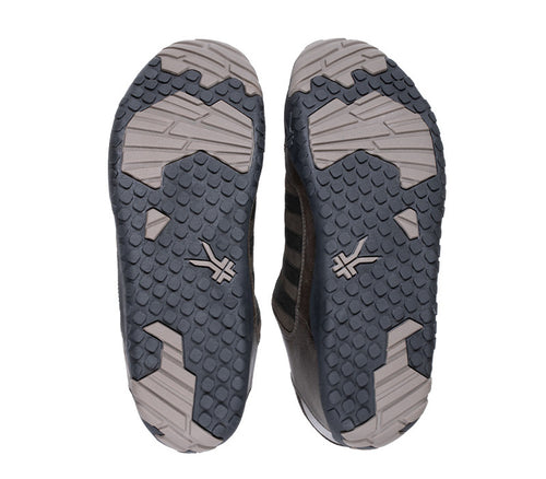 Detail of the sole pattern on the KURU Footwear CHICANE WIDE Men's Trail Hiking Shoe in WoodstockBrown-Black