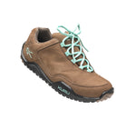 Toe touch view on KURU Footwear CHICANE Women's Trail Hiking Shoe in Warmstone-JetBlack-MintGreen