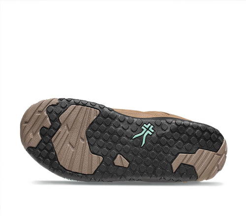 Detail of the sole pattern on the KURU Footwear CHICANE Women's Trail Hiking Shoe in Warmstone-JetBlack-MintGreen