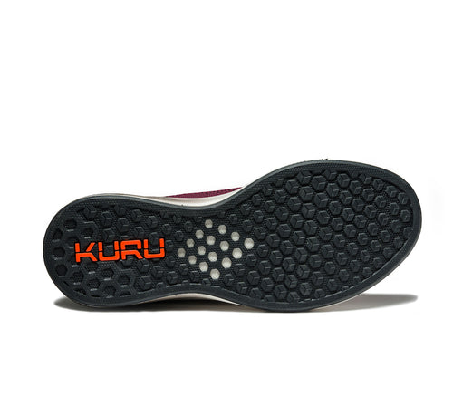 Detail of the sole pattern on the KURU Footwear FLUX Men's Sneaker in Maroon-JetBlack
