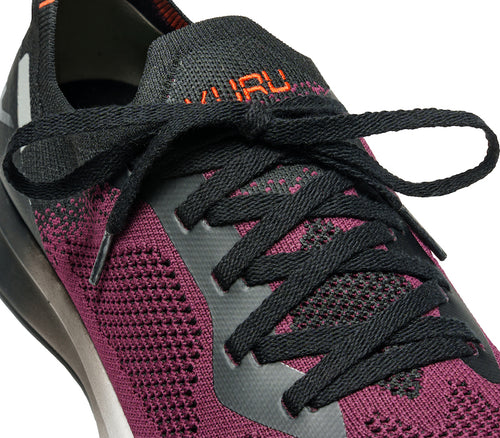 Close-up of the laces on the KURU Footwear FLUX Men's Sneaker in Maroon-JetBlack