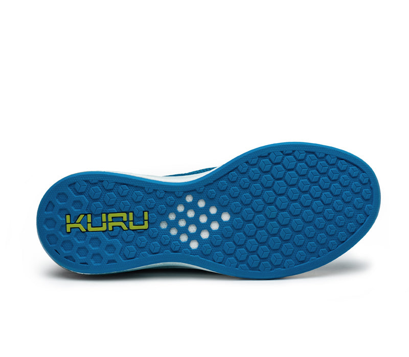 Detail of the sole pattern on the KURU Footwear FLUX Men's Sneaker in TwilightBlue-KuruGreen