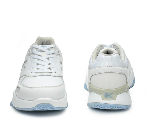 Front and back view on KURU Footwear KINETIC 2 Women's Anti-Slip Sneaker in BrightWhite-BlueFog