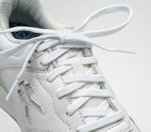 Close-up of the laces on the KURU Footwear KINETIC 2 Women's Anti-Slip Sneaker in BrightWhite-BlueFog