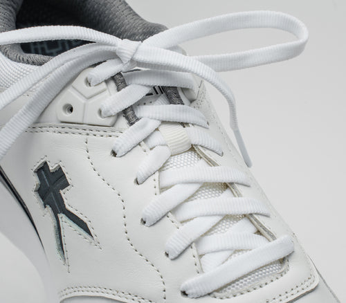 Close-up of the laces on the KURU Footwear KINETIC WIDE 2 Men's Anti-Slip Sneaker in BrightWhite-Graphite