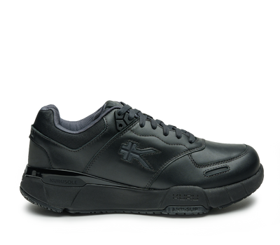 Outside profile details on the KURU Footwear KINETIC 2 WIDE Men's Anti-Slip Sneaker in Smokestack-Black
