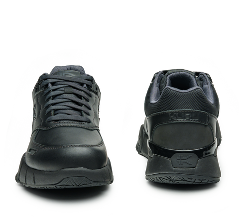 Front and back view on KURU Footwear KINETIC 2 WIDE Men's Anti-Slip Sneaker in Smokestack-Black
