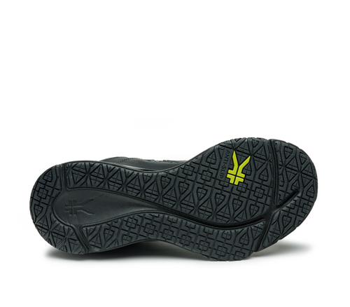Detail of the sole pattern on the KURU Footwear KINETIC 2 WIDE Men's Anti-Slip Sneaker in Smokestack-Black