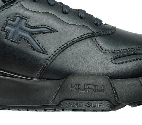 Close-up of the side of the KURU Footwear KINETIC 2 WIDE Men's Anti-Slip Sneaker in Smokestack-Black