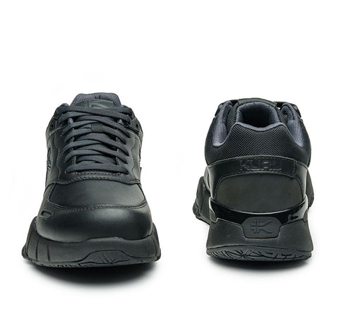 Front and back view on KURU Footwear KINETIC 2 Women's Anti-Slip Sneaker in SmokestackBlack