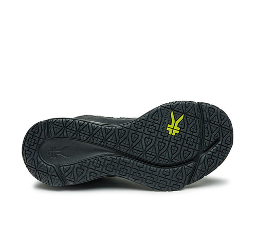 Detail of the sole pattern on the KURU Footwear KINETIC 2 WIDE Women's Anti-Slip Sneaker in SmokestackBlack