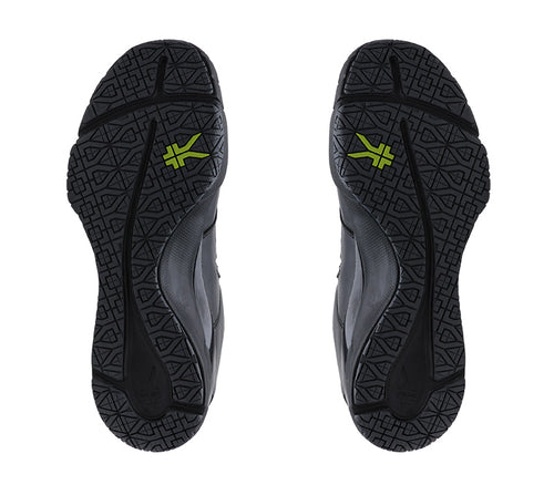 Detail of the sole pattern on the KURU Footwear KINETIC WIDE Men's Anti-Slip Sneaker in SmokestackBlack