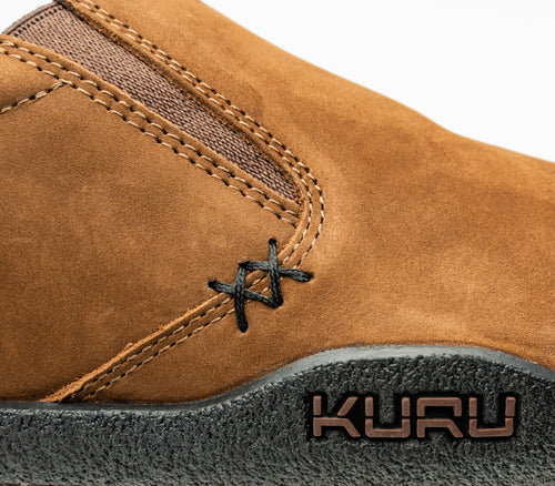 Close-up of the material on the KURU Footwear KIVI WIDE Men's Slip-on Shoe in ChestnutBrown