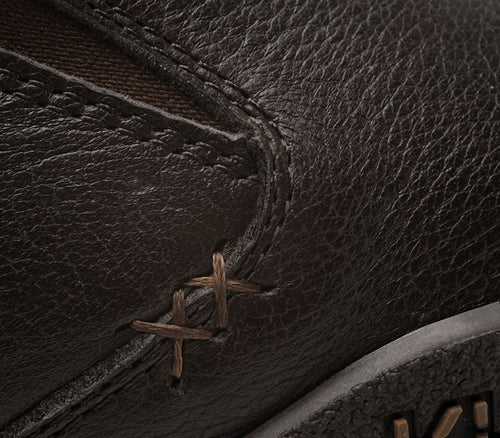 Stacked view of  KURU Footwear KIVI WIDE Men's Slip-on Shoe in EspressoBrown	Close-up of the material on the KURU Footwear KIVI WIDE Men's Slip-on Shoe in EspressoBrown