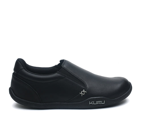Outside profile details on the KURU Footwear KIVI WIDE Women's Slip-on Shoe in JetBlack-FogGray
