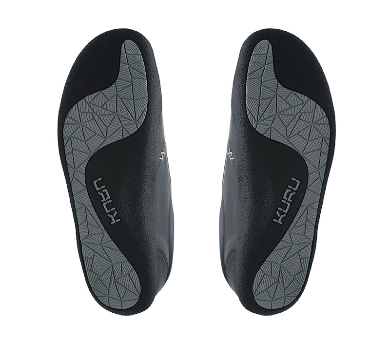 Detail of the sole pattern on the KURU Footwear KIVI WIDE Men's Slip-on Shoe in JetBlack-FogGray