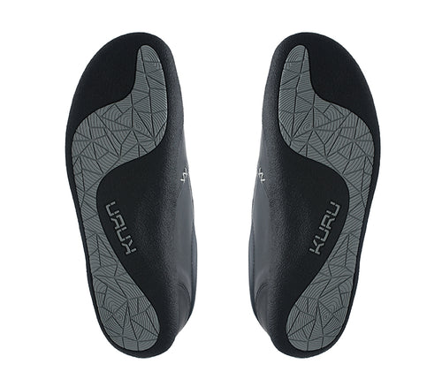 Detail of the sole pattern on the KURU Footwear KIVI Men's Slip-on Shoe in JetBlack-FogGray