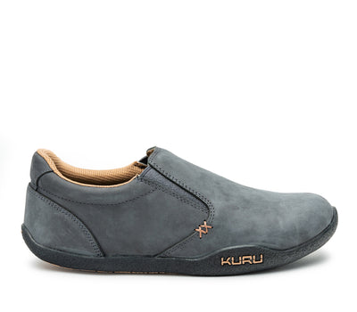 Outside profile details on the KURU Footwear KIVI WIDE Men's Slip-on Shoe in LeadGray-Tan