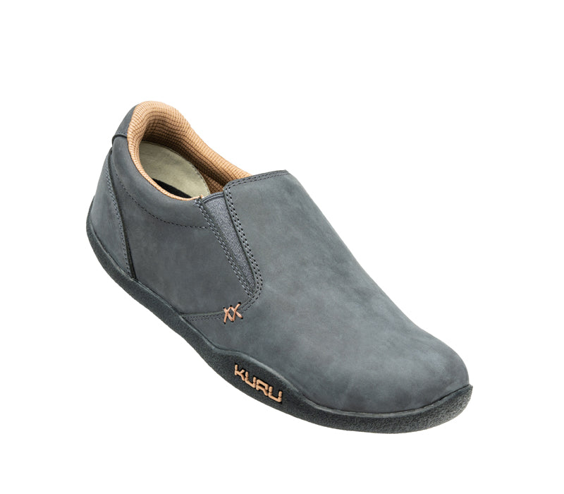 Toe touch view on KURU Footwear KIVI Men's Slip-on Shoe in LeadGray-Tan