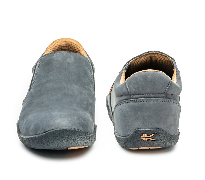 Front and back view on KURU Footwear KIVI Men's Slip-on Shoe in LeadGray-Tan