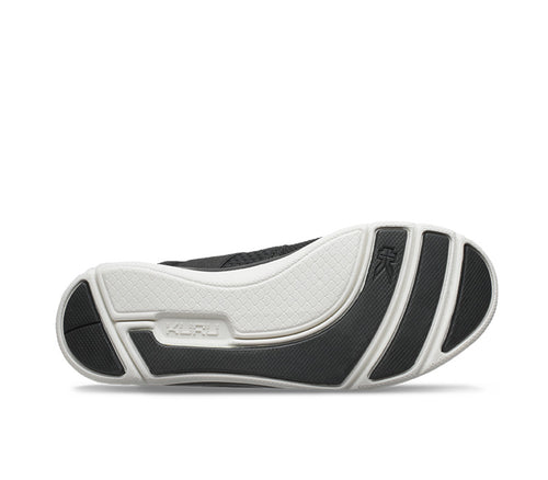 Detail of the sole pattern on the KURU Footwear PIVOT Women's Lace-up Elastic Sneaker in JetBlack-White