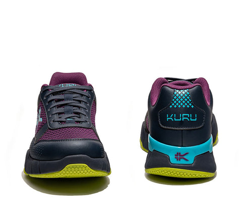 Front and back view on KURU Footwear QUANTUM 2.0 WIDE Women's Fitness Sneaker in ElectricGrape-MidnightBlue