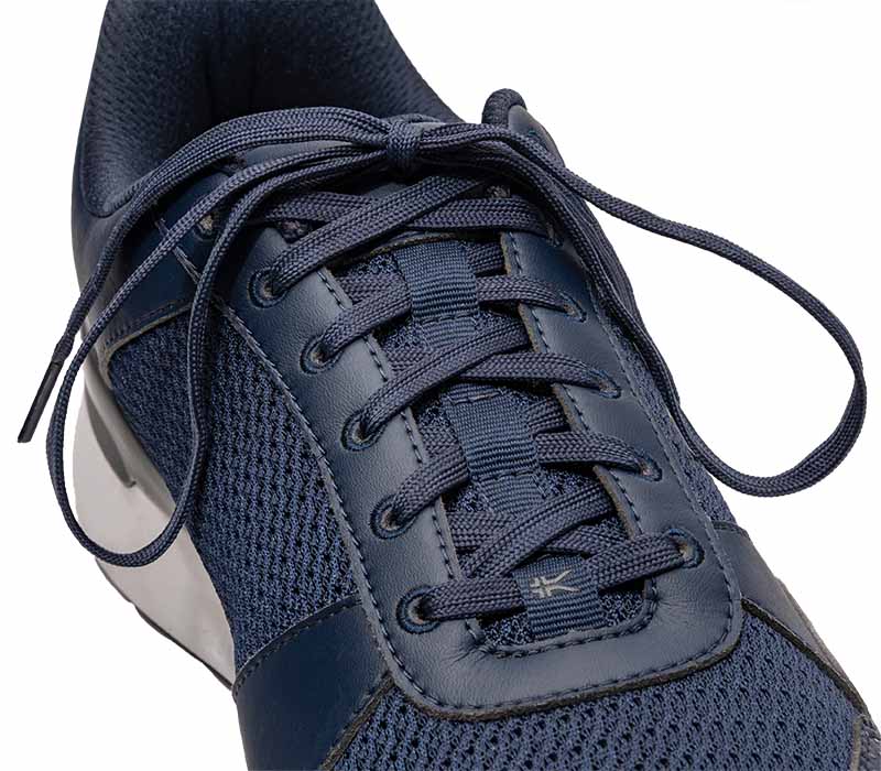 Close-up of the laces on the KURU Footwear QUANTUM 2.0 WIDE Men's Fitness Sneaker in IndigoBlue-SlateGray
