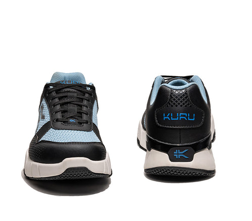 Front and back view on KURU Footwear QUANTUM 2.0 WIDE Women's Fitness Sneaker in MistyBlue-JetBlack