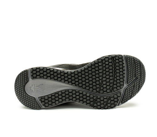 Detail of the sole pattern on the KURU Footwear QUANTUM Men's Fitness Sneaker in JetBlack-SlateGray