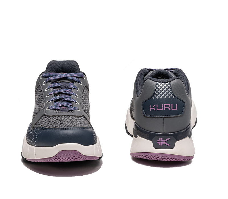 Front and back view on KURU Footwear QUANTUM 2.0 WIDE Women's Fitness Sneaker in Pewter-NightSky
