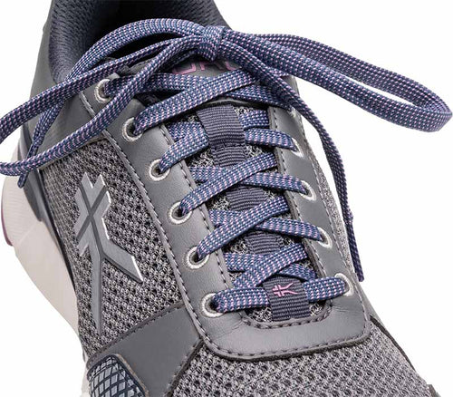 Close-up of the laces on the KURU Footwear QUANTUM 2.0 WIDE Women's Fitness Sneaker in Pewter-NightSky