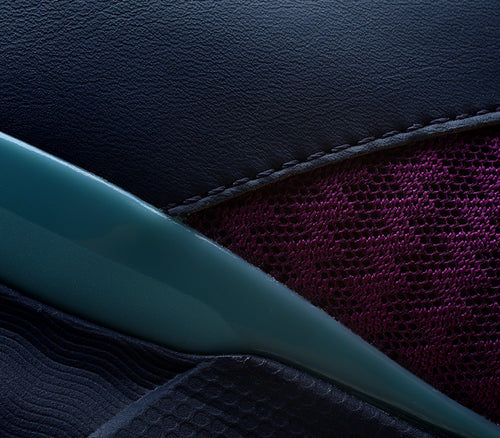 Close-up of the material on the KURU Footwear QUANTUM Women's Fitness Sneaker in ElectricGrape-MidnightBlue-SmokeBlue