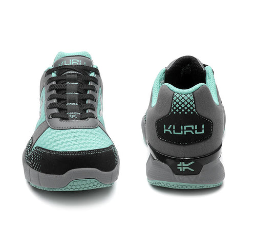 Front and back view on KURU Footwear QUANTUM Women's Fitness Sneaker in Glacial-SlateGray-Black