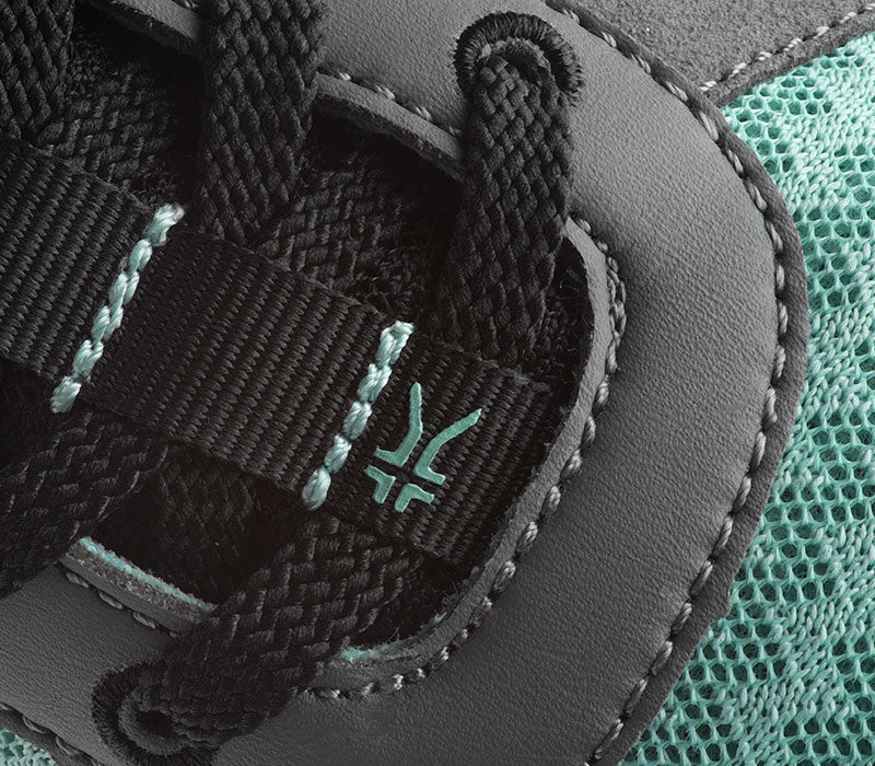 Close-up of the material on the KURU Footwear QUANTUM WIDE Women's Fitness Sneaker in Glacial-SlateGray-Black