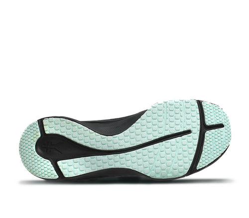 Detail of the sole pattern on the KURU Footwear QUANTUM Women's Fitness Sneaker in JetBlack-DustyAqua
