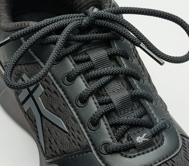 Close-up of the laces on the KURU Footwear QUANTUM Women's Fitness Sneaker in JetBlack-SlateGray