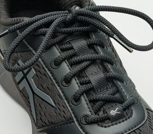 Close-up of the laces on the KURU Footwear QUANTUM WIDE Women's Fitness Sneaker in JetBlack-SlateGray