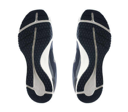 Detail of the sole pattern on the KURU Footwear QUANTUM WIDE Men's Fitness Sneaker in MidnightBlue-White-JetBlack