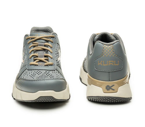 Front and back view on KURU Footwear QUANTUM Women's Fitness Sneaker in Slate Gray-Sand