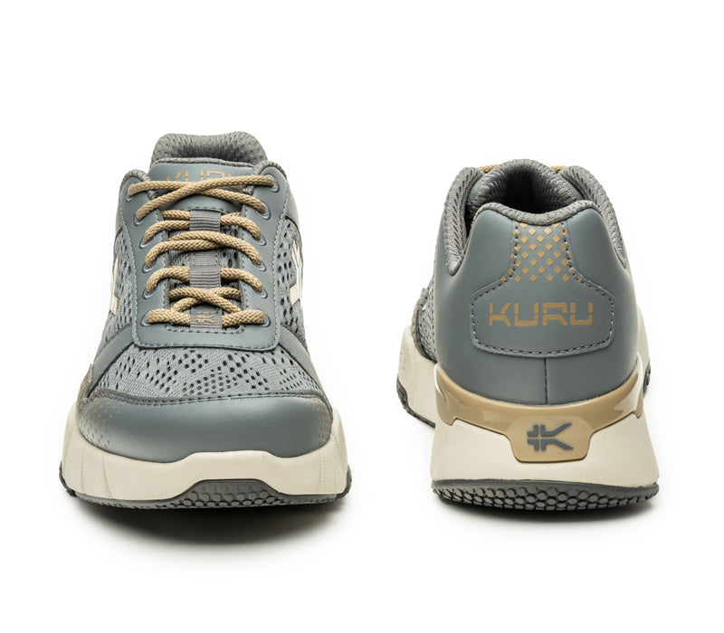 Front and back view on KURU Footwear QUANTUM WIDE Women's Fitness Sneaker in SlateGray-FeatherGray
