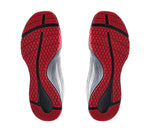 Detail of the sole pattern on the KURU Footwear QUANTUM WIDE Men's Fitness Sneaker in Tungsten-CardinalBlack
