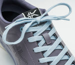 Close-up of the laces on the KURU Footwear ROAM Women's Classic Court Sneaker in LilacShimmer-BlueFog